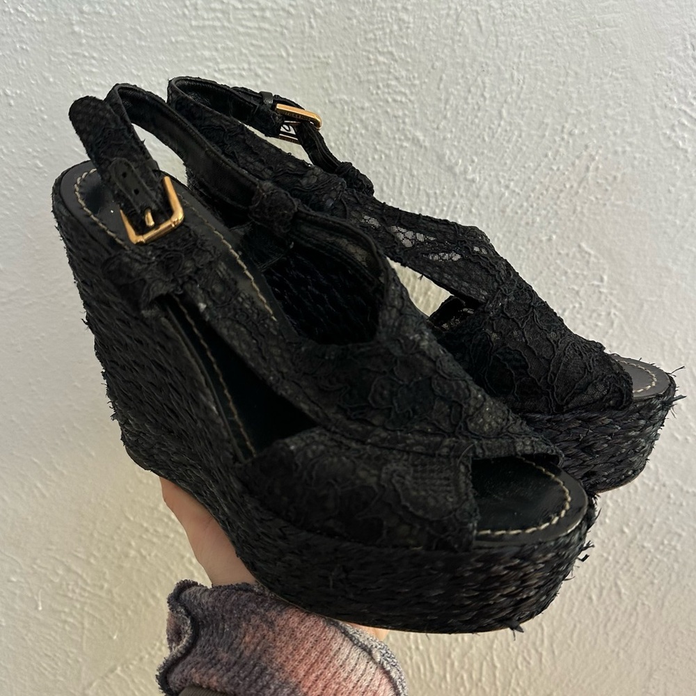 Dolce & Gabbana Lace Black Espadrille Wedges Shoes US 9 or 40